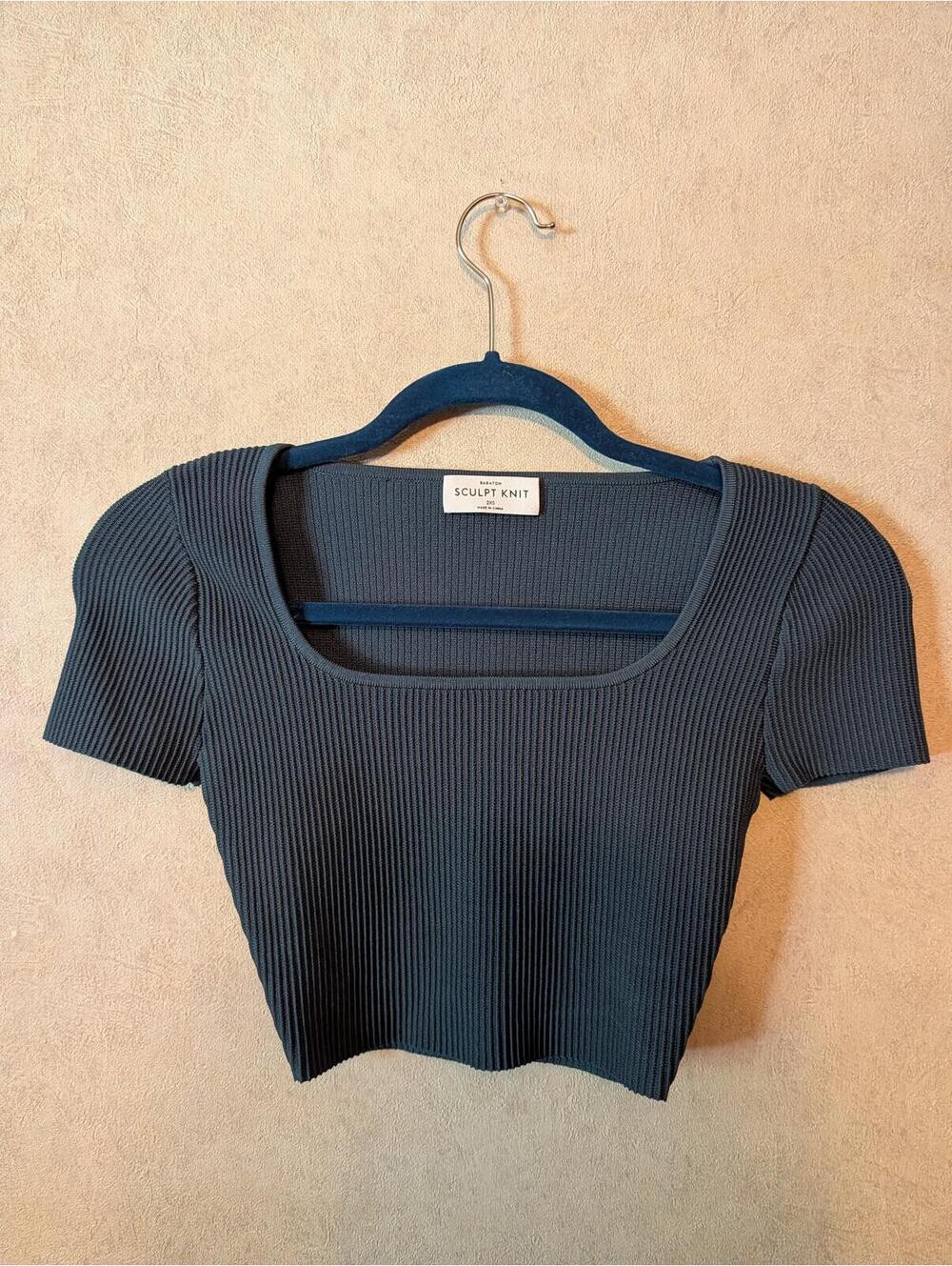 BABATON contour knit teal ribbed crop top sz XXS